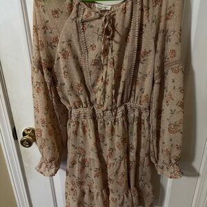 Blu Pepper Floral Long Sleeve Dress - Tan and Pink‎